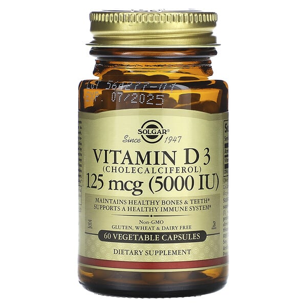 Vitamin D3, 125 mcg (5000 IU), 60 Vegetable Capsules