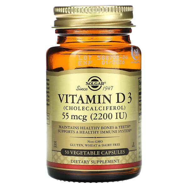 Solgar, Vitamin D3, 55 mcg (2,200 IU), 50 Vegetable Capsules