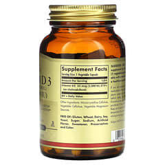 Solgar, Vitamina D3 (colecalciferol), 55 mcg (2200 UI), 100 cápsulas vegetales