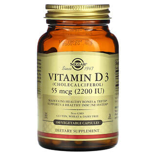 Solgar, Vitamin D3 (Cholecalciferol), 55 mcg (2,200 IU), 100 Vegetable Capsules