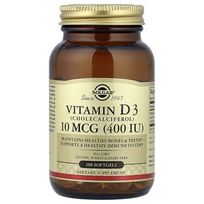 Solgar, Vitamin D3 (Cholecalciferol), 10 mcg (400 IU), 100 Softgels