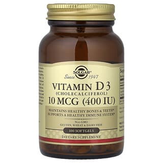 Solgar, 비타민D3(콜레칼시페롤), 10mcg(400IU), 소프트젤 100정