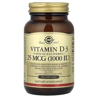 Solgar, Vitamina D3, 25 mcg (1.000 UI), 100 Cápsulas Softgel