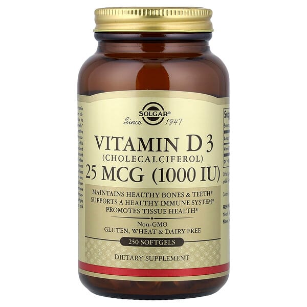 Solgar, Vitamin D3, 25 mcg (1,000 IU), 250 Softgels — product photo 1