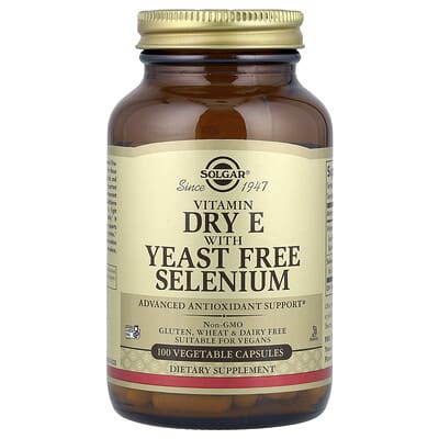 Solgar, Dried Vitamin E, Vegan Capsules with Zero Yeast Selenium, 100 Capsules