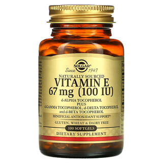 Solgar, Vitamina E de origen natural, 67 mg (100 UI), 100 cápsulas blandas