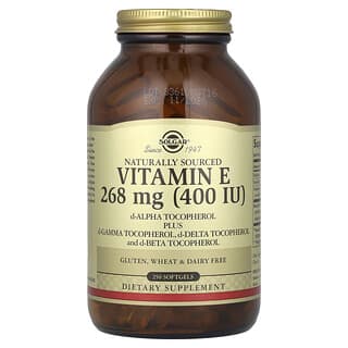 Solgar, Vitamina E de origen natural más D-gamma-tocoferol, D-delta-tocoferol y D-beta-tocoferol, 268 mg (400 UI), 250 cápsulas blandas