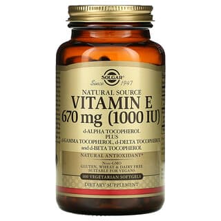 Solgar, Vitamina E de Origem Natural, 670 mg (1.000 UI), 100 Cápsulas Softgel