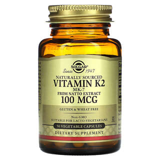 Solgar, Витамин K2 с натурален произход, 100 μg, 50 μg капсули на растителна основа