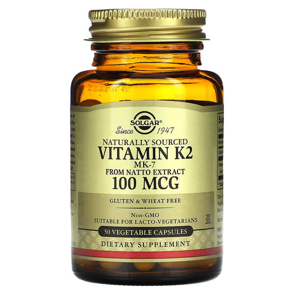Solgar, Vitamina K2 de origen natural, 100 mcg, 50 cápsulas vegetales