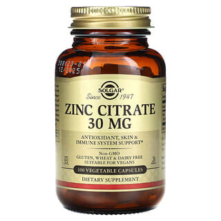 Solgar, Citrato de Zinc, 30 mg, 100 cápsulas vegetales