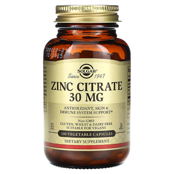 Solgar, Zinc Citrate, 30 mg, 100 Vegetable Capsules