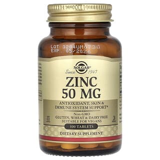 Solgar, Zinco, 50 mg, 100 comprimidos