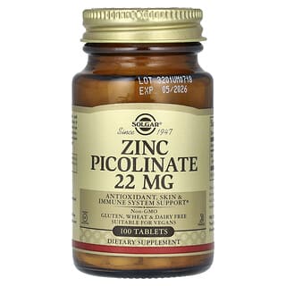 Solgar, Picolinato de Zinco, 22 mg, 100 Comprimidos