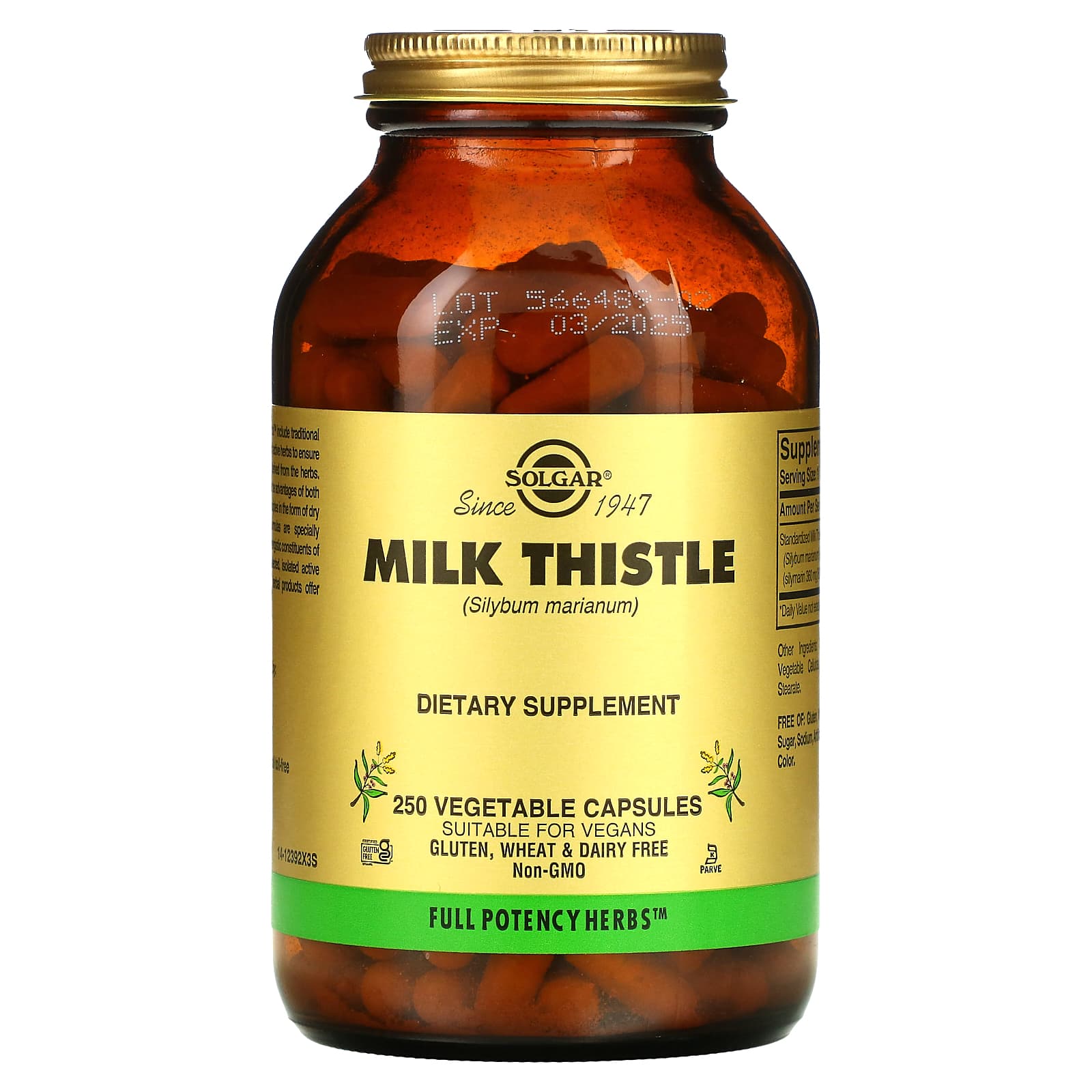 Milk Thistle, 250 Vegetable Capsules (450 mg per Capsule)