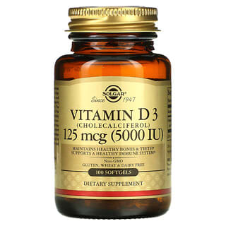 Solgar, Vitamin D3 (Cholecalciferol), 125 mcg (5,000 IU), 100 Softgels