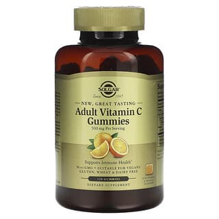 Solgar, жевательные таблетки с витамином C, для взрослых, со вкусом клубники и апельсина, 500 мг, 120 жевательных таблеток (125 мг в 1 жевательной таблетке)