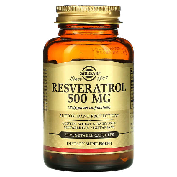 Solgar, Ресвератрол, 500 мг, 30 рослинних капсул