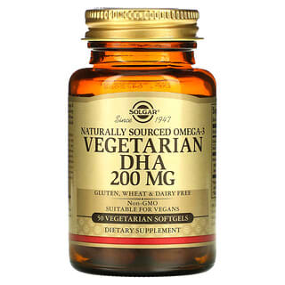 Solgar, Omega 3 de origen natural, DHA vegetariano, 200 mg, 50 cápsulas blandas vegetarianas