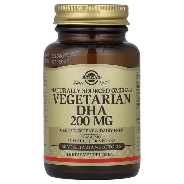 Solgar, 天然歐米伽-3 脂肪酸素食軟凝膠，素食 DHA，200 毫克，50 粒裝