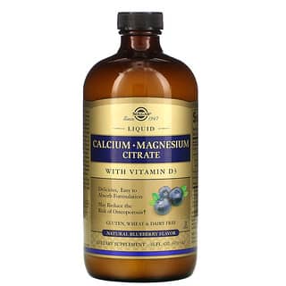 Solgar, Citrate de calcium et de magnésium liquide avec vitamine D3, Myrtille naturelle, 473 ml