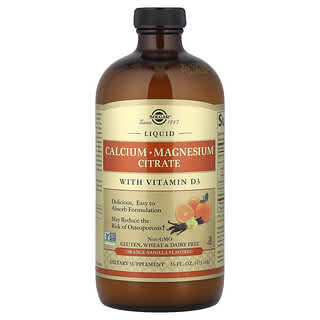 Solgar, Citrato de calcio y magnesio líquido con vitamina D3, Naranja y vainilla natural, 473 ml (16 oz. Líq.)