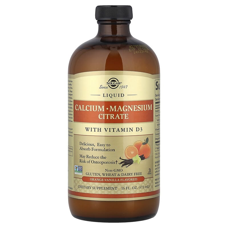 Citrato di calcio e magnesio liquido con vitamina D3, arancia e vaniglia,  473 ml