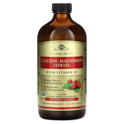 Solgar, Liquid Calcium Citrate, Magnesium Citrate with Vitamin D3, Natural Strawberry, 16 fl oz (473 ml)