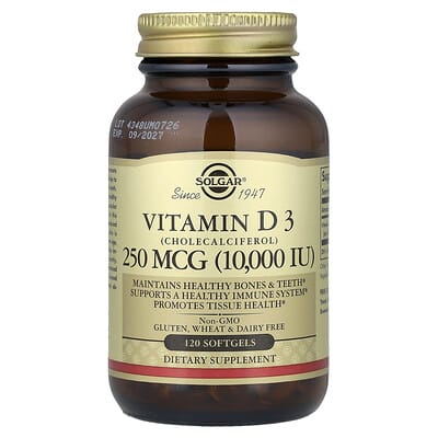 Solgar, Vitamin D3 (Cholecalciferol), 250 mcg (10,000 IU), 120 Softgels Solgar, Vitamin D3 (Cholecalciferol), 250 mcg (10,000 IU), 120 Softgels
