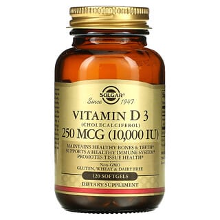 Solgar, Vitamine D3 (cholécalciférol), 250 µg (10 000 UI), 120 capsules à enveloppe molle
