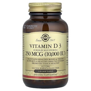 Solgar, Vitamina D3 (colecalciferol), 250 mcg (10.000 UI), 120 cápsulas blandas