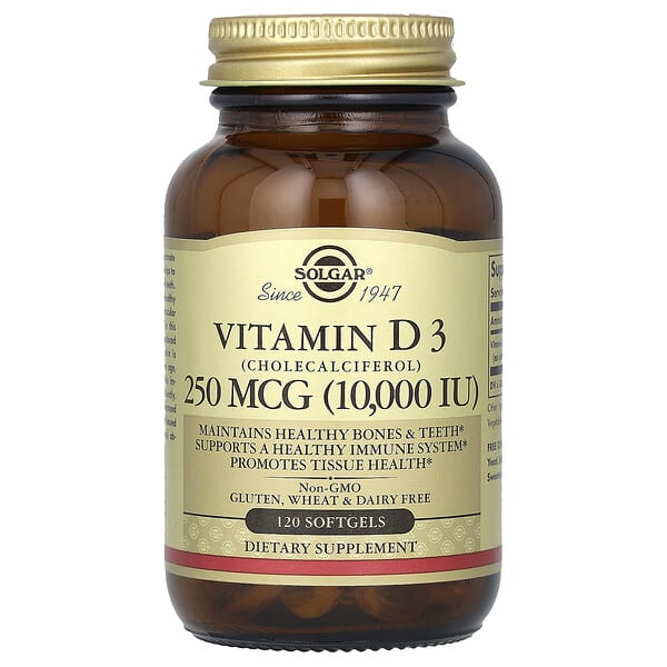 Solgar, Vitamin D3 (Cholecalciferol), 250 mcg (10,000 IU), 120 Softgels