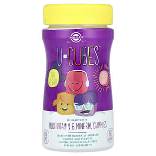 Solgar‏, U-Cubes, סוכריות גומי מולטי-ויטמין ומינרל לילדים, דובדבן ותפוז, 60 סוכריות גומי