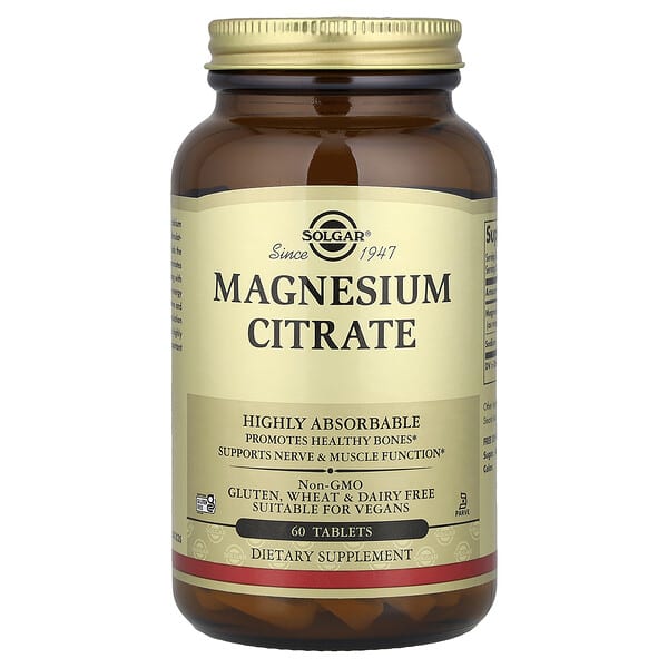 Solgar, Citrato de magnesio, 60 comprimidos (200 mg por comprimido)