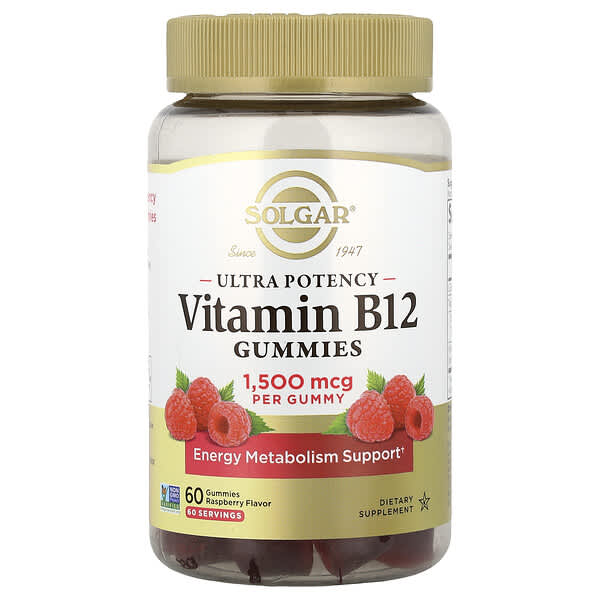 Solgar, Ultra Potency Vitamin B12 Gummies, Raspberry, 1,500 mcg, 60 Gummies — product photo 1