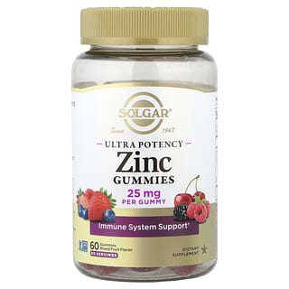 Solgar, Ultra Potency Zinc Gummies, фруктовый комплекс, 25 мг, 60 жевательных таблеток