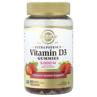 Solgar, Gomitas de vitamina D3 de ultrapotencia, Fresa, 125 mcg (5000 UI), 60 gomitas