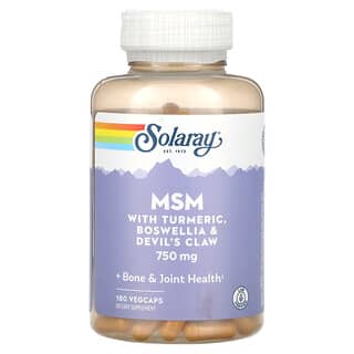 Solaray, MSM con cúrcuma, boswellia y garra del diablo, 750 mg, 180 cápsulas vegetales
