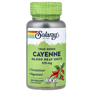 Solaray, True Herbs, Cayena, 515 mg, 100 cápsulas vegetales