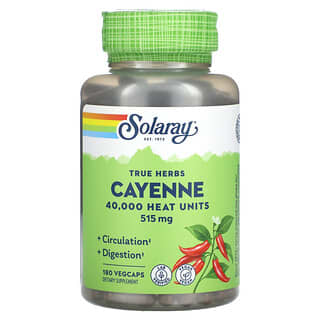 Solaray, True Herbs, кайенский перец, 515 мг, 180 вегетарианских капсул