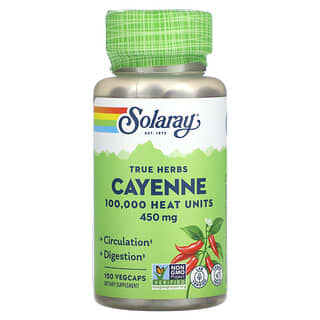 Solaray, True Herbs, Cayena, 450 mg, 100 cápsulas vegetales