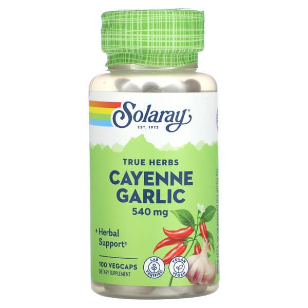 Solaray, True Herbs, Cayenne Garlic , 540 mg , 100 VegCaps