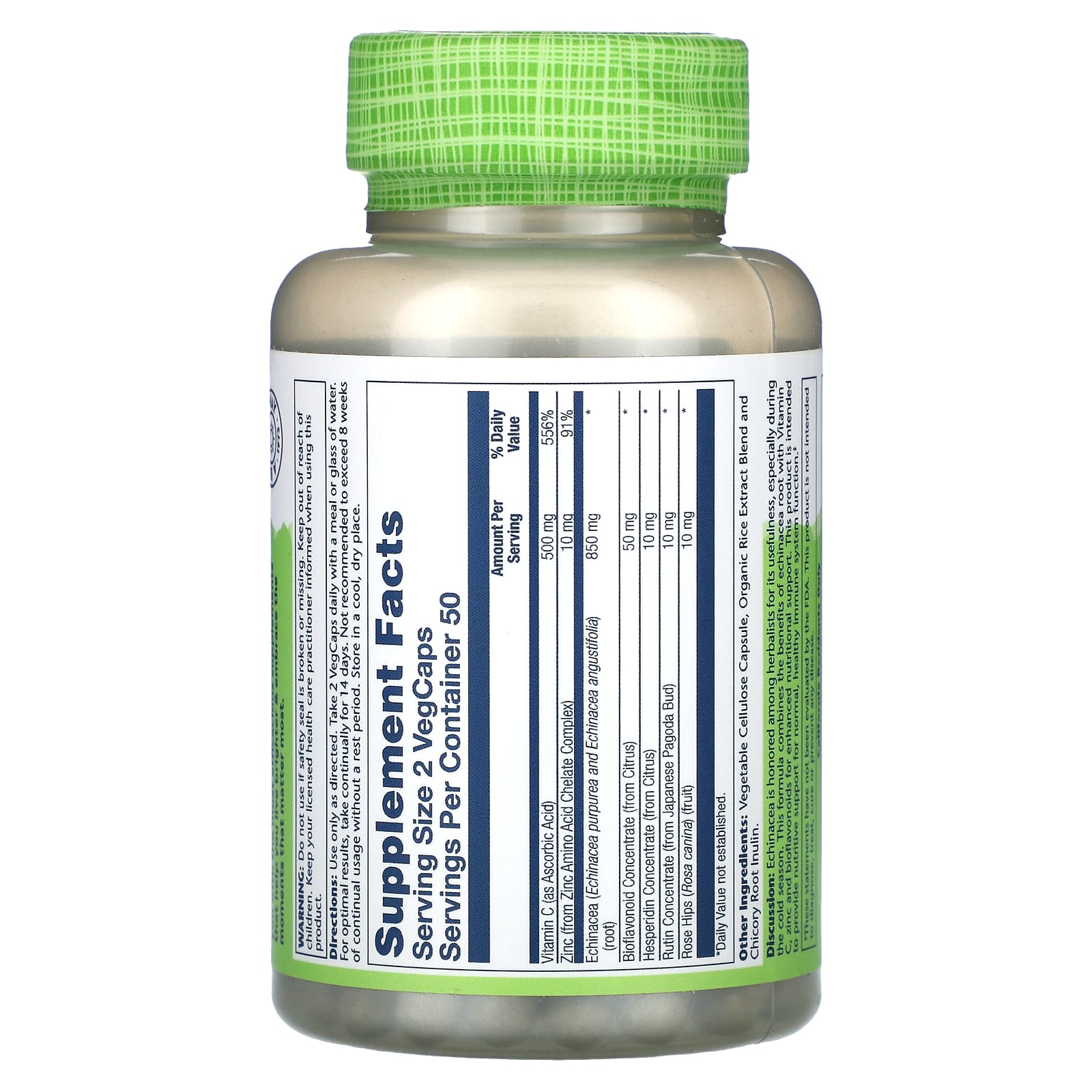 Solaray, True Herbs, Echinacea, Vitamin C & Zinc, 850 mg, 100 VegCaps