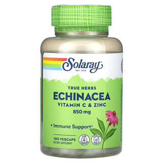 Solaray, True Herbs, Equinácea, vitamina C y zinc, 850 mg, 100 cápsulas vegetales (425 mg por cápsula)