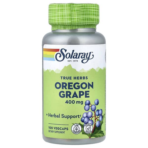 Solaray, True Herbs, орегонский виноград, 400 мг, 100 вегетарианских капсул