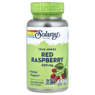 Solaray, Ægte urter, rød hindbær, 400 mg, 100 vegetabilske kapsler