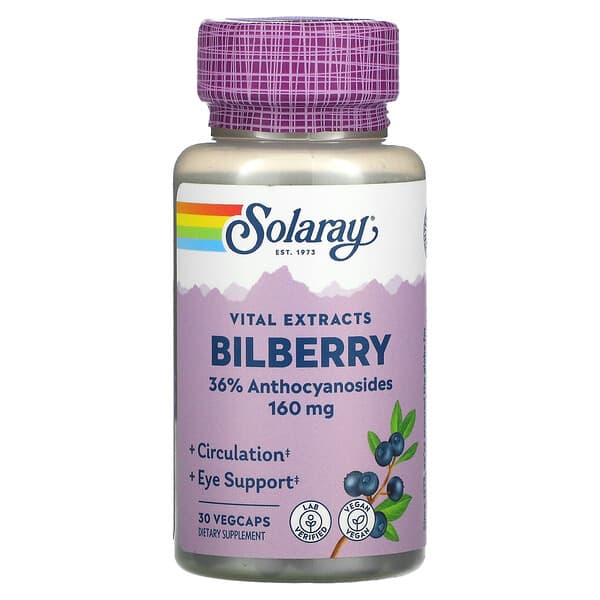 Solaray, Vital Extracts Bilberry，160 毫克，30 粒素食膠囊