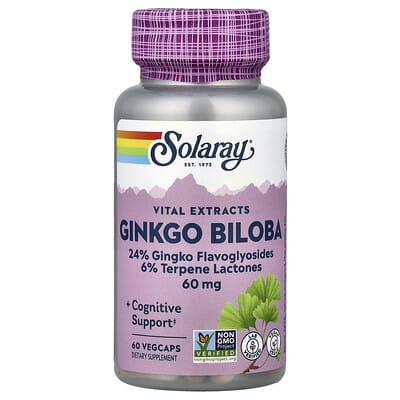 Solaray, Vital Extracts, Ginkgo Biloba, 60 mg, 60 VegCaps
