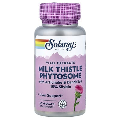 Solaray, Vital Extracts, Milk Thistle Phospholipid Complex with Artichoke and Dandelion (15% Silybin), 60 Vegetarian Capsules.