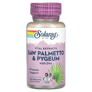 Solaray, Vital Extracts, Saw Palmetto et Pygeum avec zinc, 60 capsules végétales